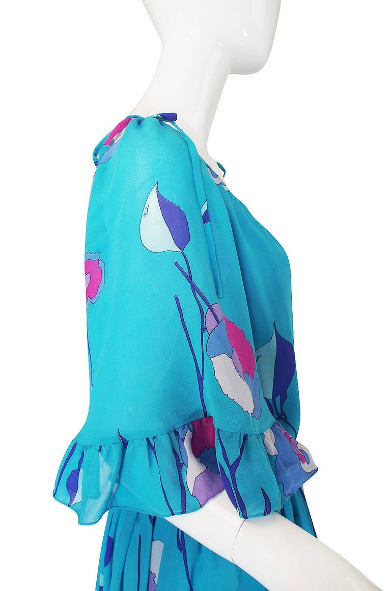 1970s Pretty Turqoise Pucci Silk Chiffon Dress For Sale 2