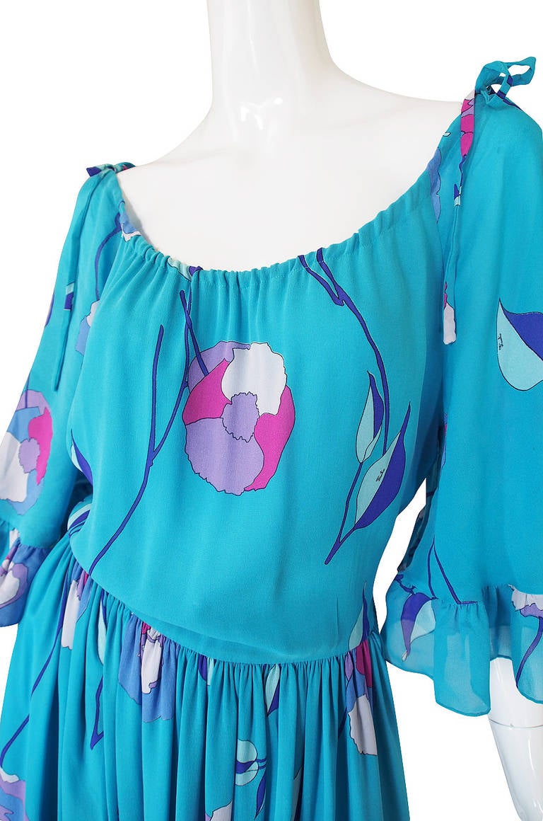 1970s Pretty Turqoise Pucci Silk Chiffon Dress For Sale 3