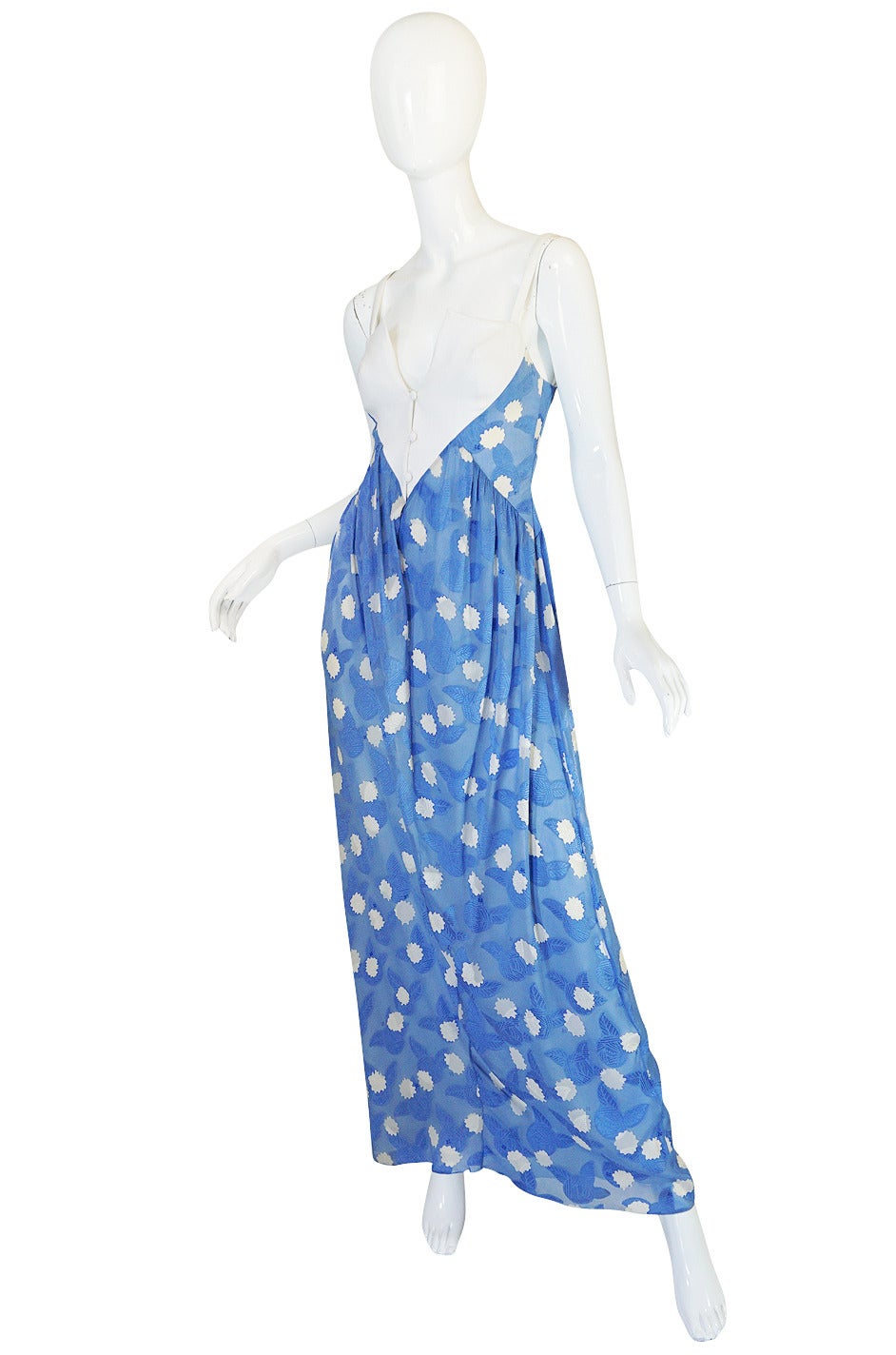 1970s Blue Silk Chiffon Andre Courreges Maxi Dress In Excellent Condition In Rockwood, ON