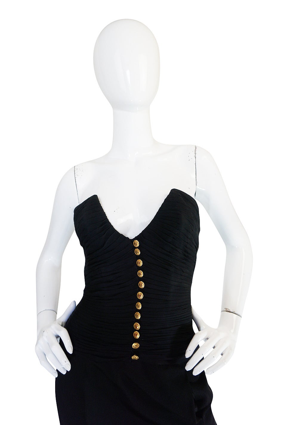 Women's 1980s Chanel Black Silk Chiffon & Jersey Fitted Dress