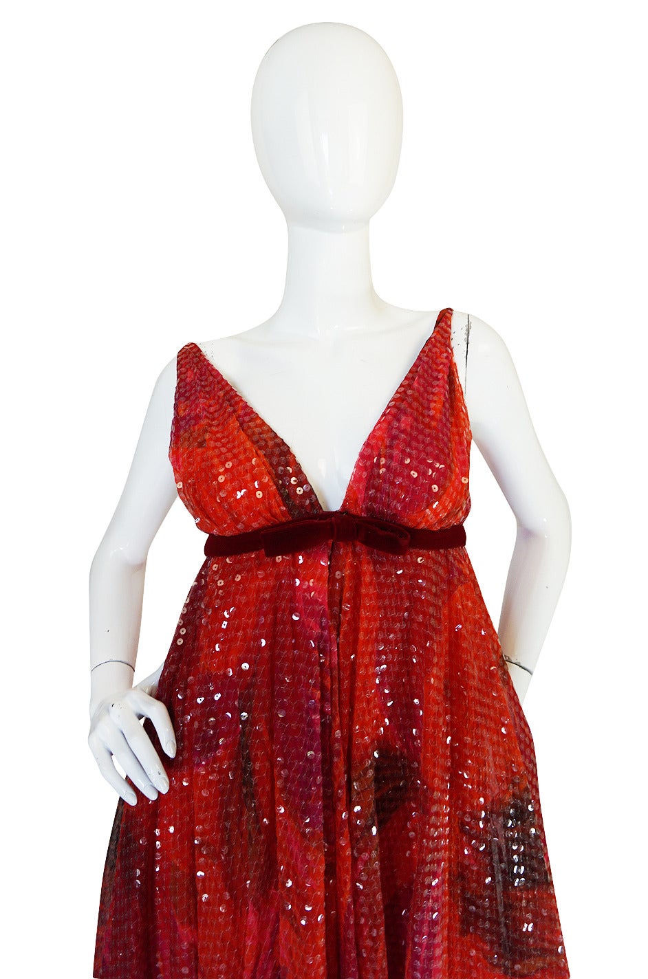 Women's Extraordinary 1960s Sequin & Silk Plunging Travilla Gown For Sale