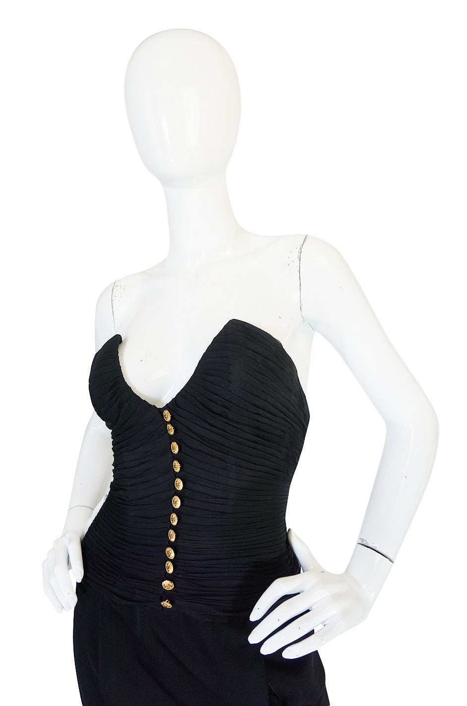 1980s Chanel Black Silk Chiffon & Jersey Fitted Dress 2