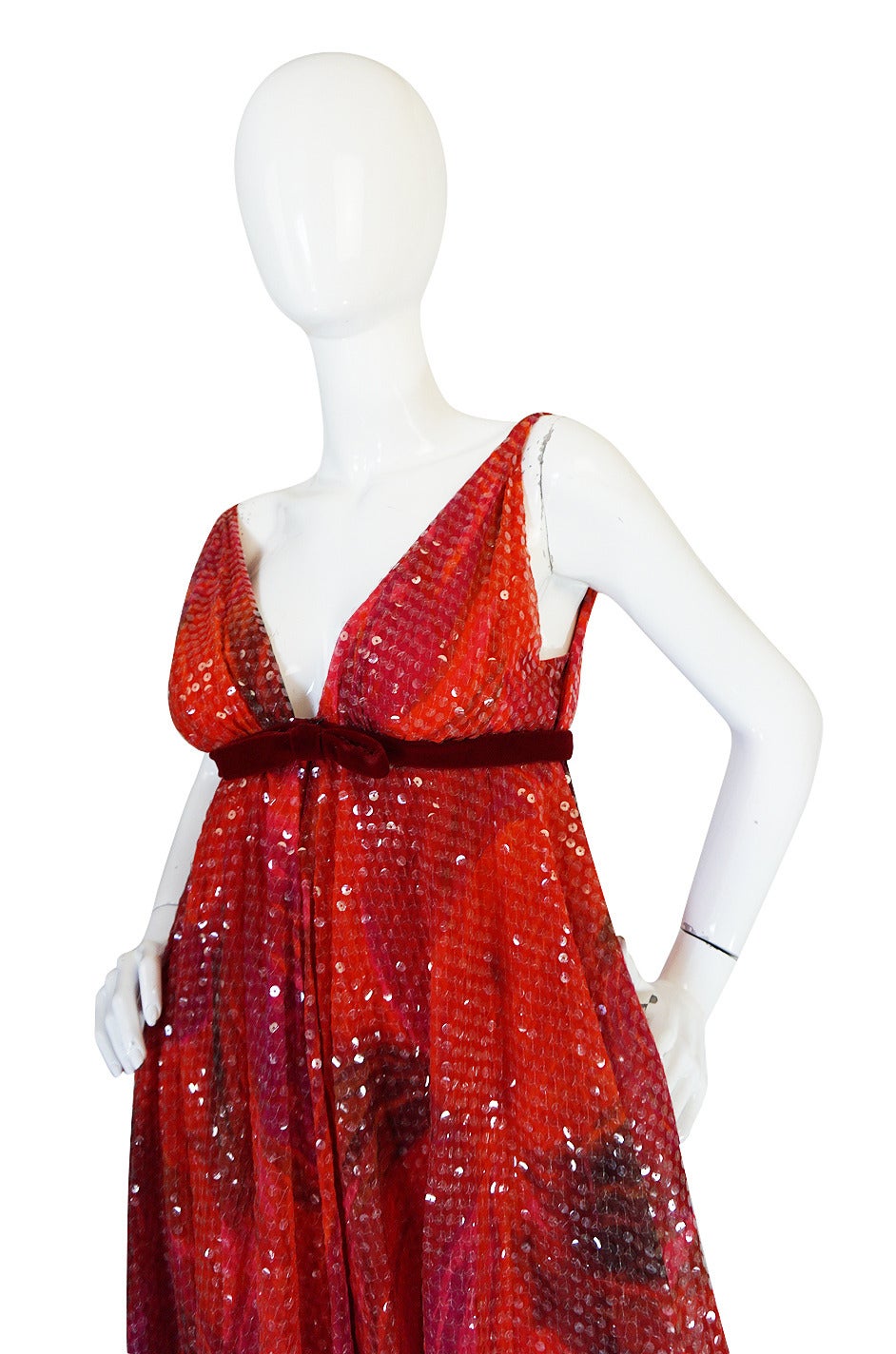 Extraordinary 1960s Sequin & Silk Plunging Travilla Gown For Sale 2