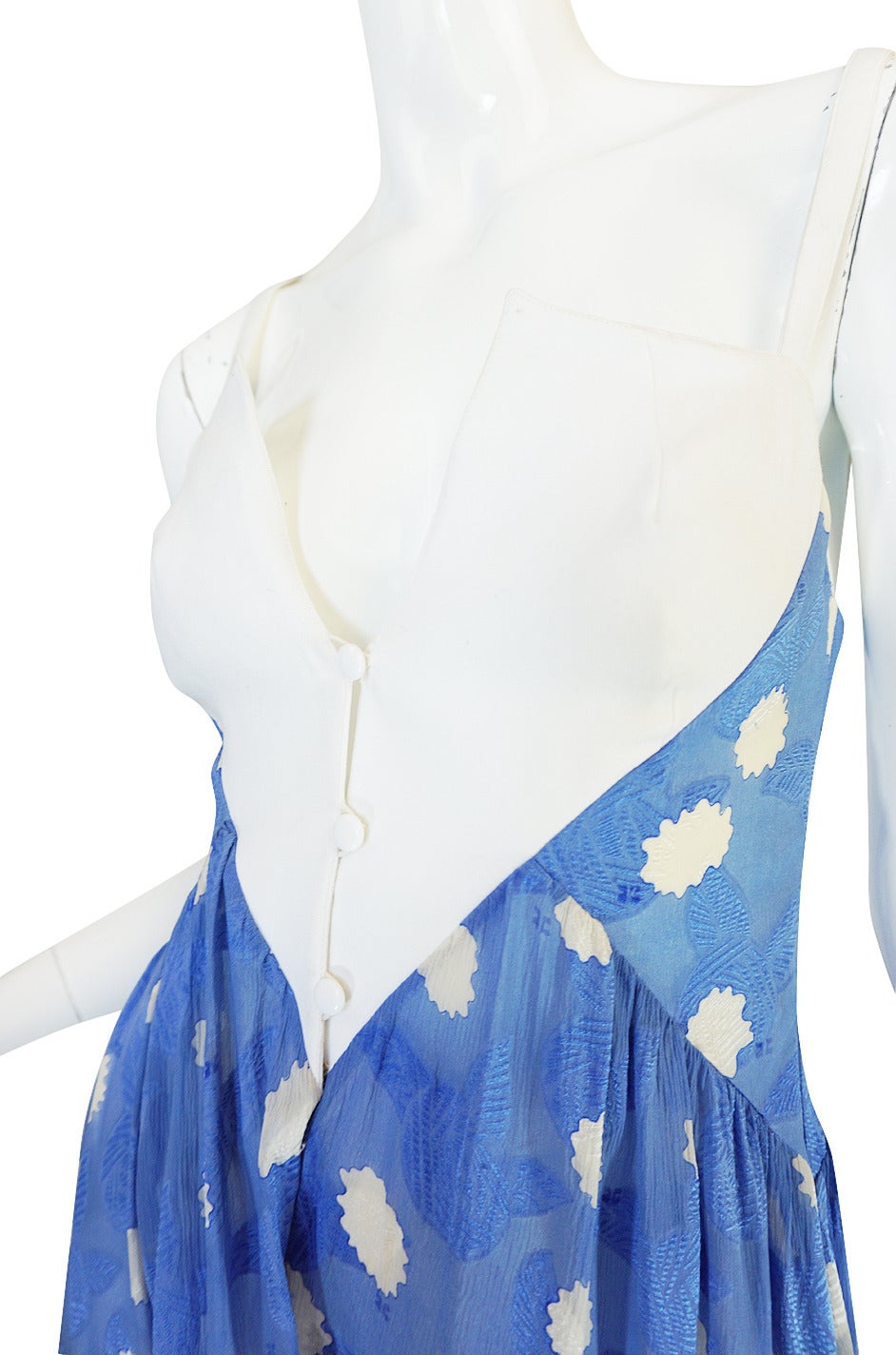 1970s Blue Silk Chiffon Andre Courreges Maxi Dress 2