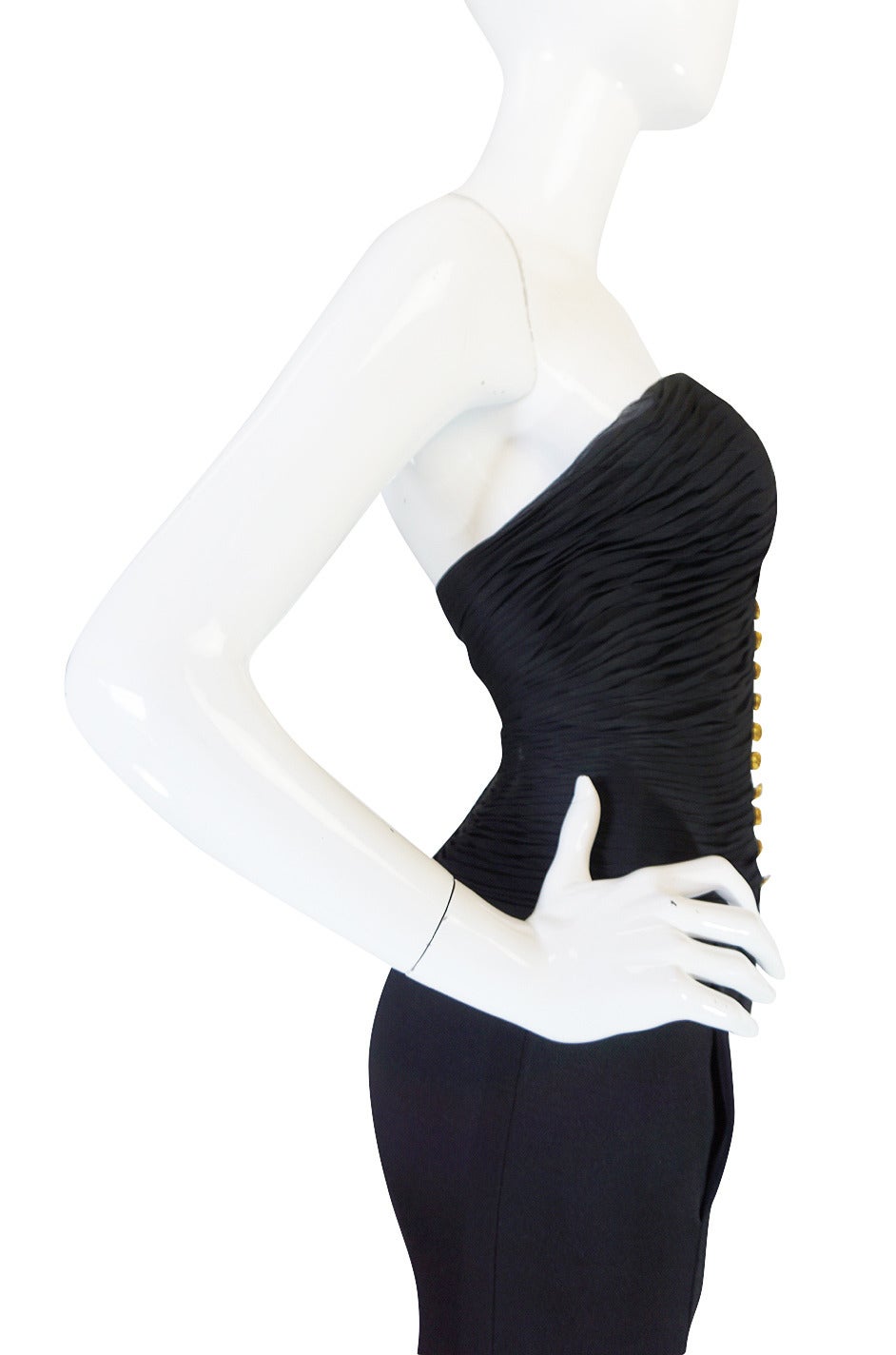 1980s Chanel Black Silk Chiffon & Jersey Fitted Dress 1