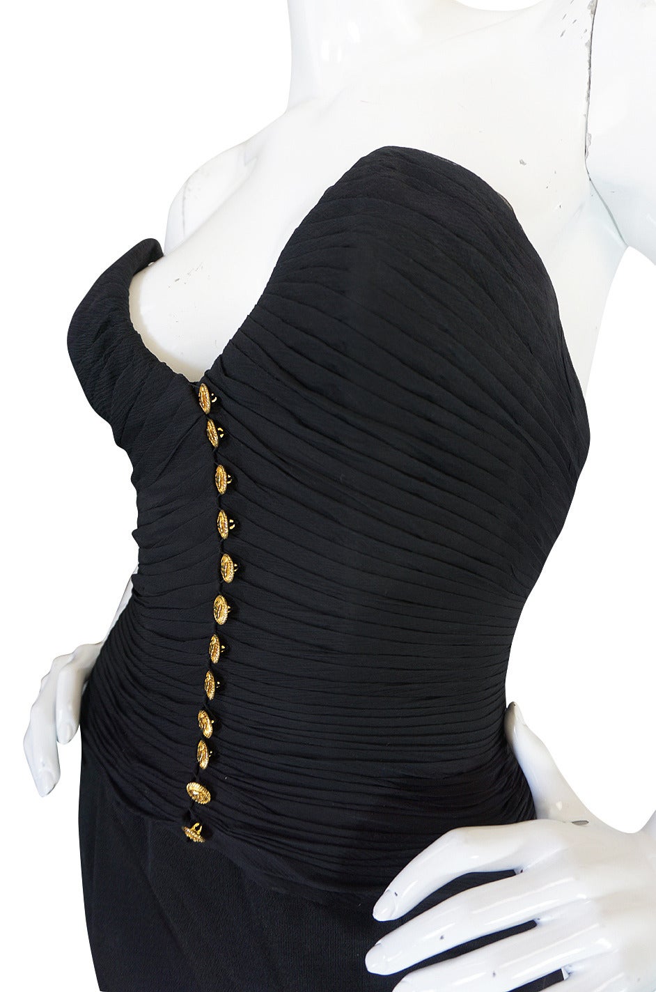 1980s Chanel Black Silk Chiffon & Jersey Fitted Dress 3