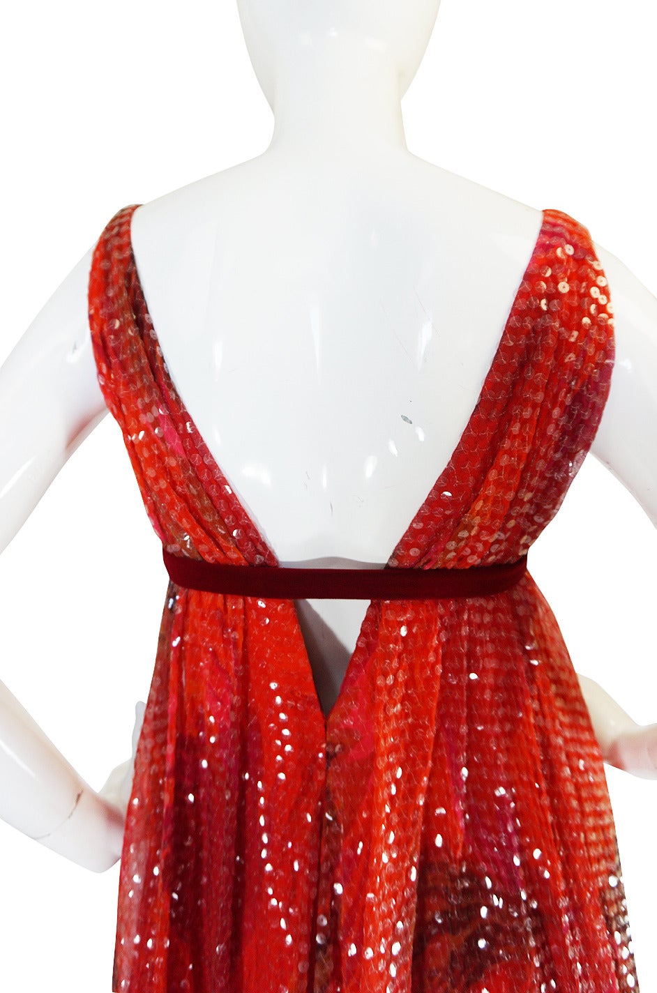 Extraordinary 1960s Sequin & Silk Plunging Travilla Gown For Sale 1
