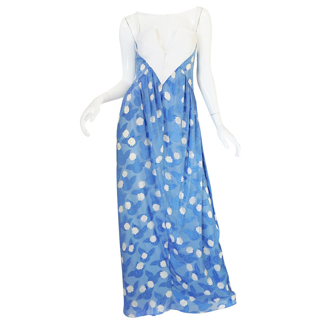 1970s Blue Silk Chiffon Andre Courreges Maxi Dress