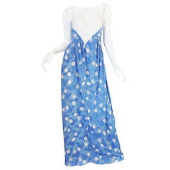 1970s Blue Silk Chiffon Andre Courreges Maxi Dress