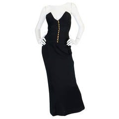 Vintage 1980s Chanel Black Silk Chiffon & Jersey Fitted Dress