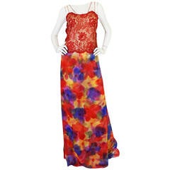 1970s Couture James Galanos Print Silk Dress & Pant Set 3