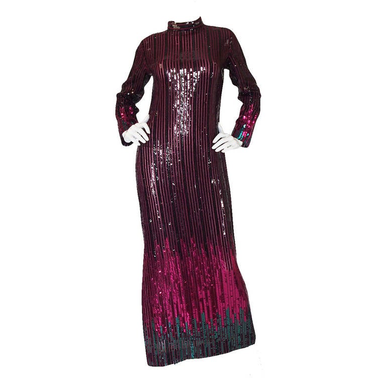 1970s Ombre Sequin Reuben Panis Maxi Dress