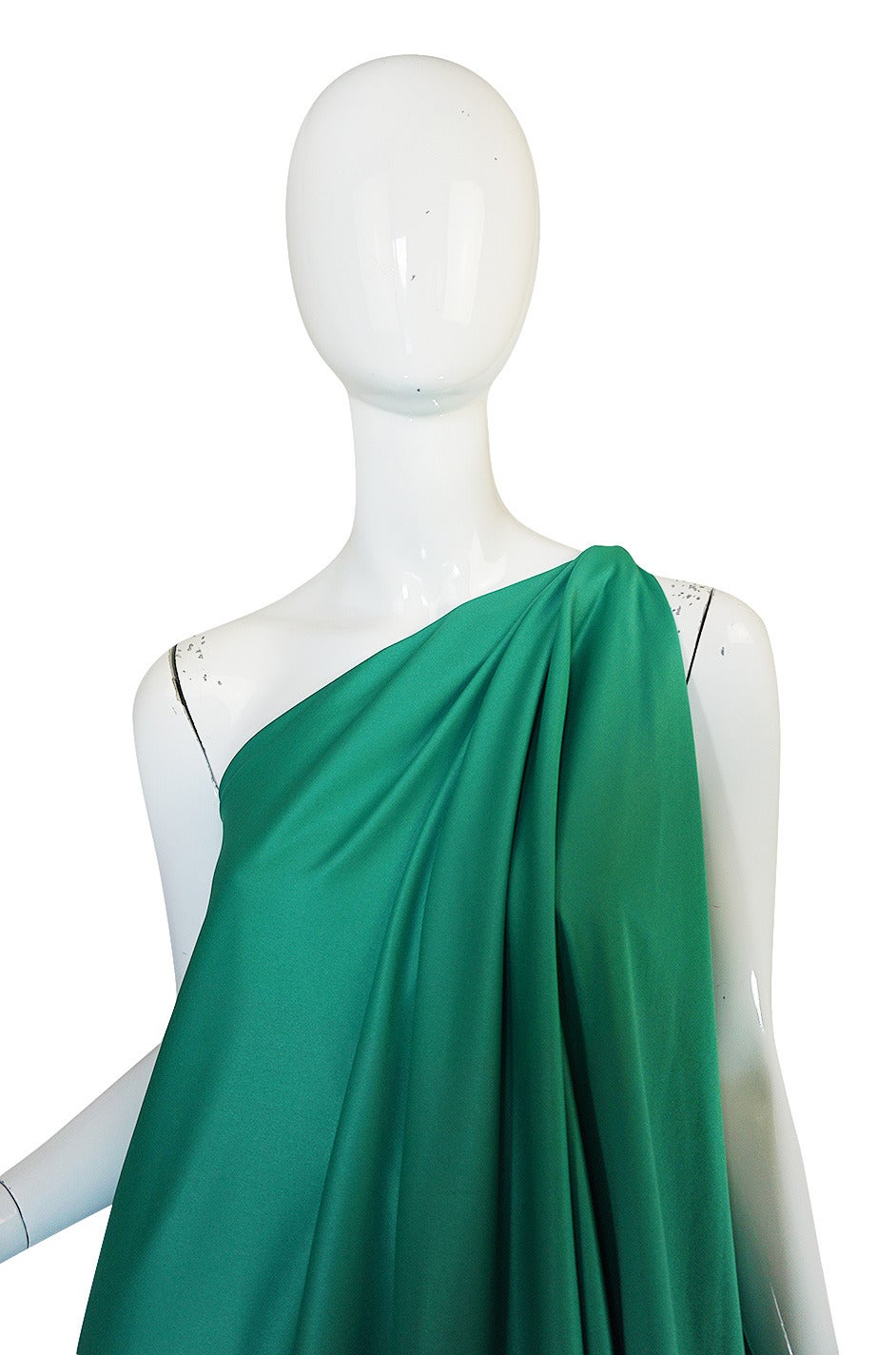 Women's 1970s Halston One Shoulder Jersey Green Dress