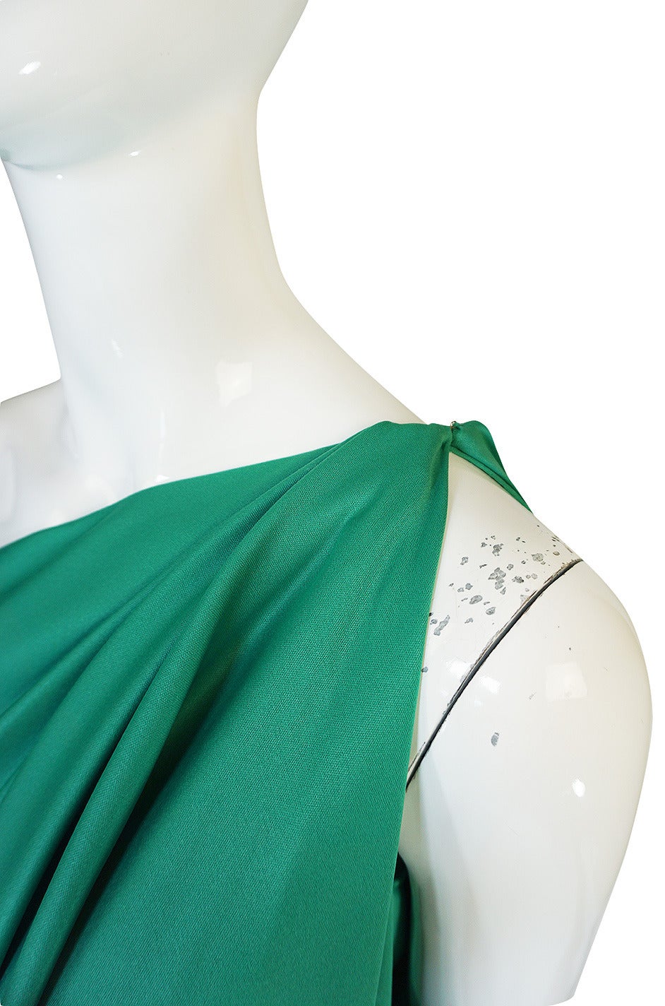 1970s Halston One Shoulder Jersey Green Dress In Excellent Condition In Rockwood, ON
