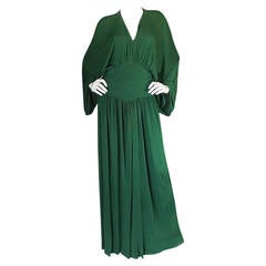 1960s Jean Patou Green Jersey Caftan Draped Maxi Dress 6