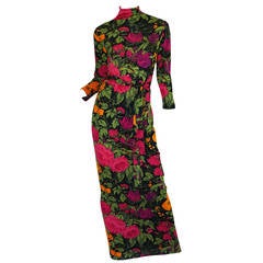 Vintage 1970s La Mendola Long Silk Jersey Print Dress