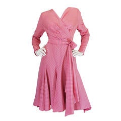 Early 1980s Pink Silk Dotted Valentino Day Dress