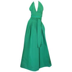 Vintage Spectacular 1960s Pauline Trigere Green Halter & Skirt Set
