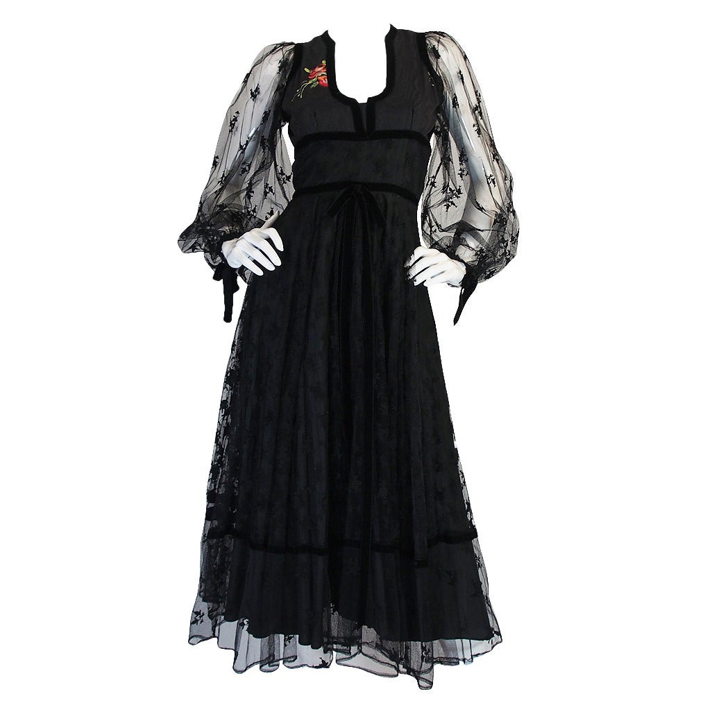 1974 Hand Painted Thea Porter Couture Corset Dress at 1stDibs
