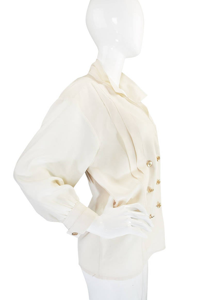 Women's 1980s Classic Chanel Silk Drop Button Top For Sale