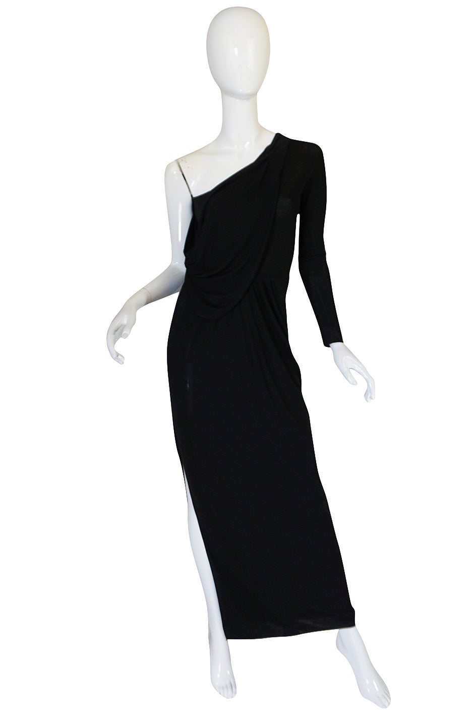 Women's 1970s One Shoulder Black Jersey John Anthony Dress