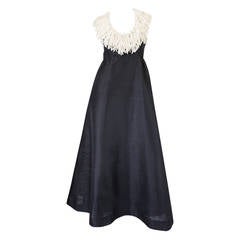 Vintage 1960s Black Silk Organza "Feathered" Collar Sarmi Dress