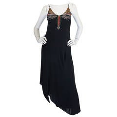1970s Beaded Black Jersey Stephen Burrows Dress 6
