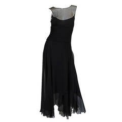 1990s Layered Black Silk Chiffon Chanel Goddess Dress 9