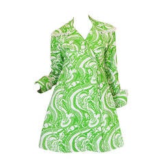 Rare 1960s Annacat Green & White Print Coat or Dress 7