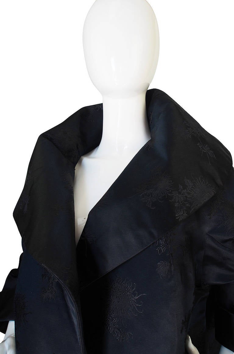 Dramatic 1950s Woven Floral Black Silk Opera Coat 2
