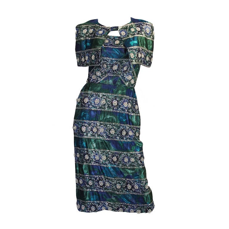 1950s Spectacular Beaded Bonwit Teller Dress at 1stDibs