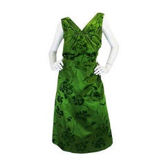 Rare c.1955 Jean Desses Velvet Fused Green Silk Dress 11