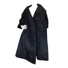 Dramatic 1950s Woven Floral Black Silk Opera Coat