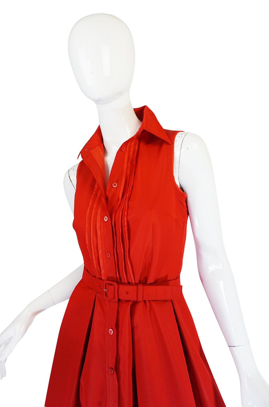 Women's 2000s Chic Prada Red Taffeta Button Front Day Dress