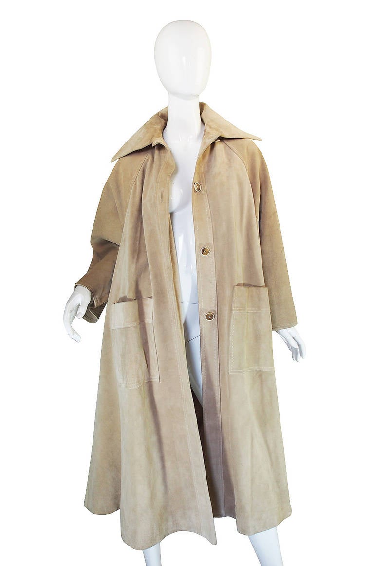 Amazing 1970s Christian Dior Suede Swing Coat In Excellent Condition In Rockwood, ON