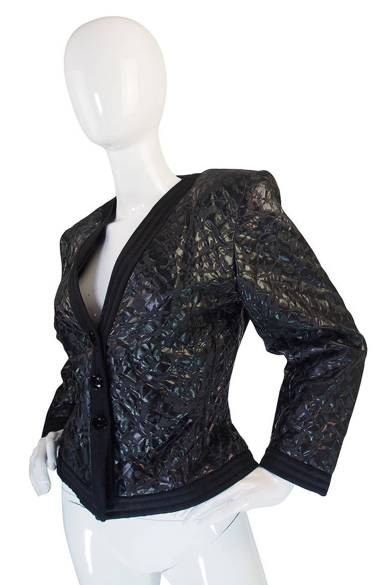 1970s Unusual Plastic Coated YSL Jacket In Excellent Condition For Sale In Rockwood, ON
