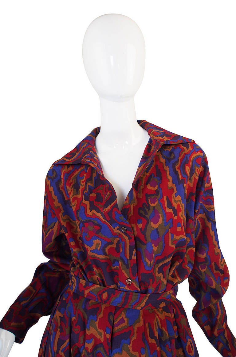 1970s Beautiful Wool Challis Yves Saint Laurent Set In Excellent Condition In Rockwood, ON