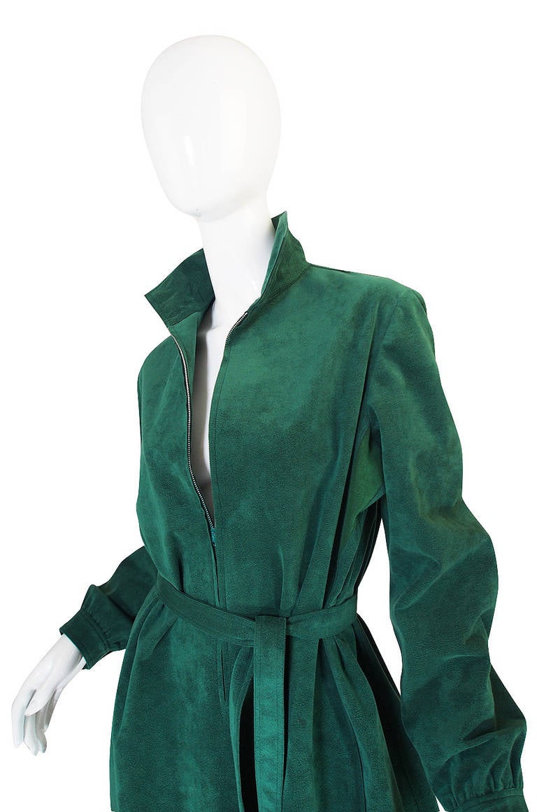 Women's 1972 Emerald Green Halston Ultrasuede Dress For Sale