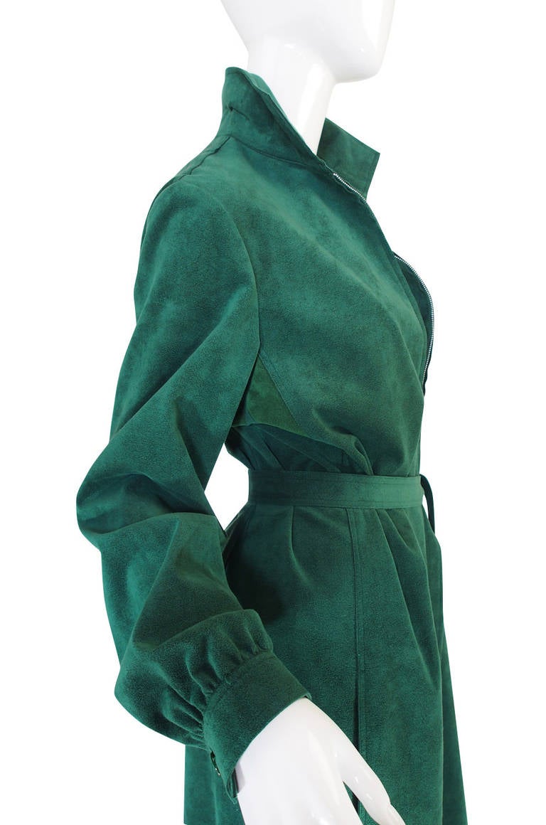 1972 Emerald Green Halston Ultrasuede Dress For Sale 2