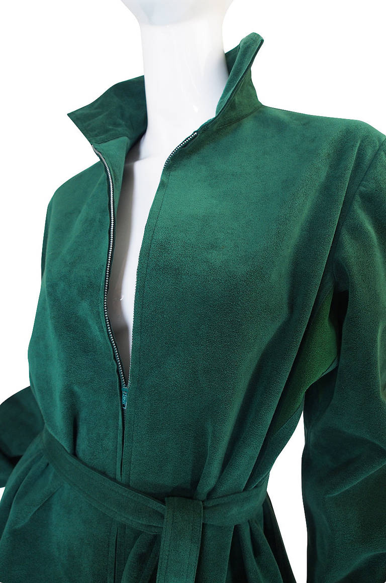 1972 Emerald Green Halston Ultrasuede Dress For Sale 3
