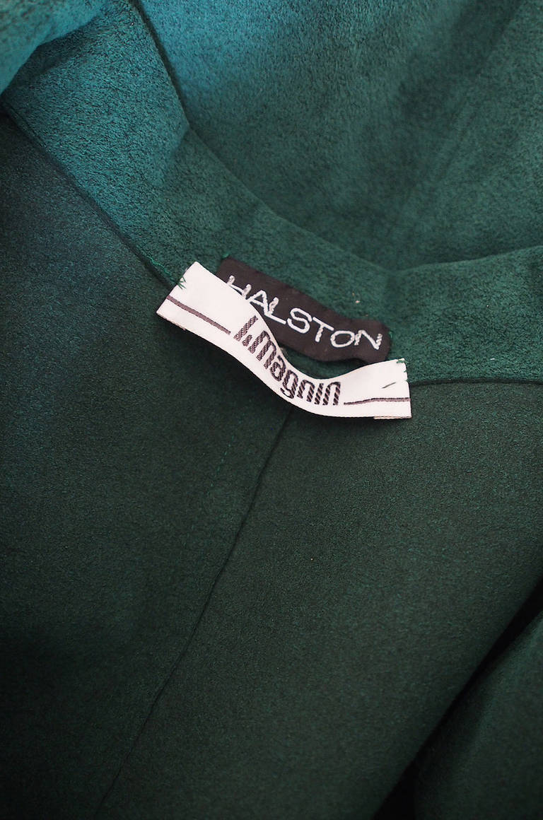 1972 Emerald Green Halston Ultrasuede Dress For Sale 4