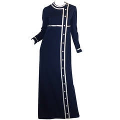 1960s Geoffrey Beene Deep Blue & Graphic Silver Trim Dress 8