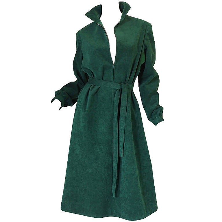 1972 Emerald Green Halston Ultrasuede Dress For Sale