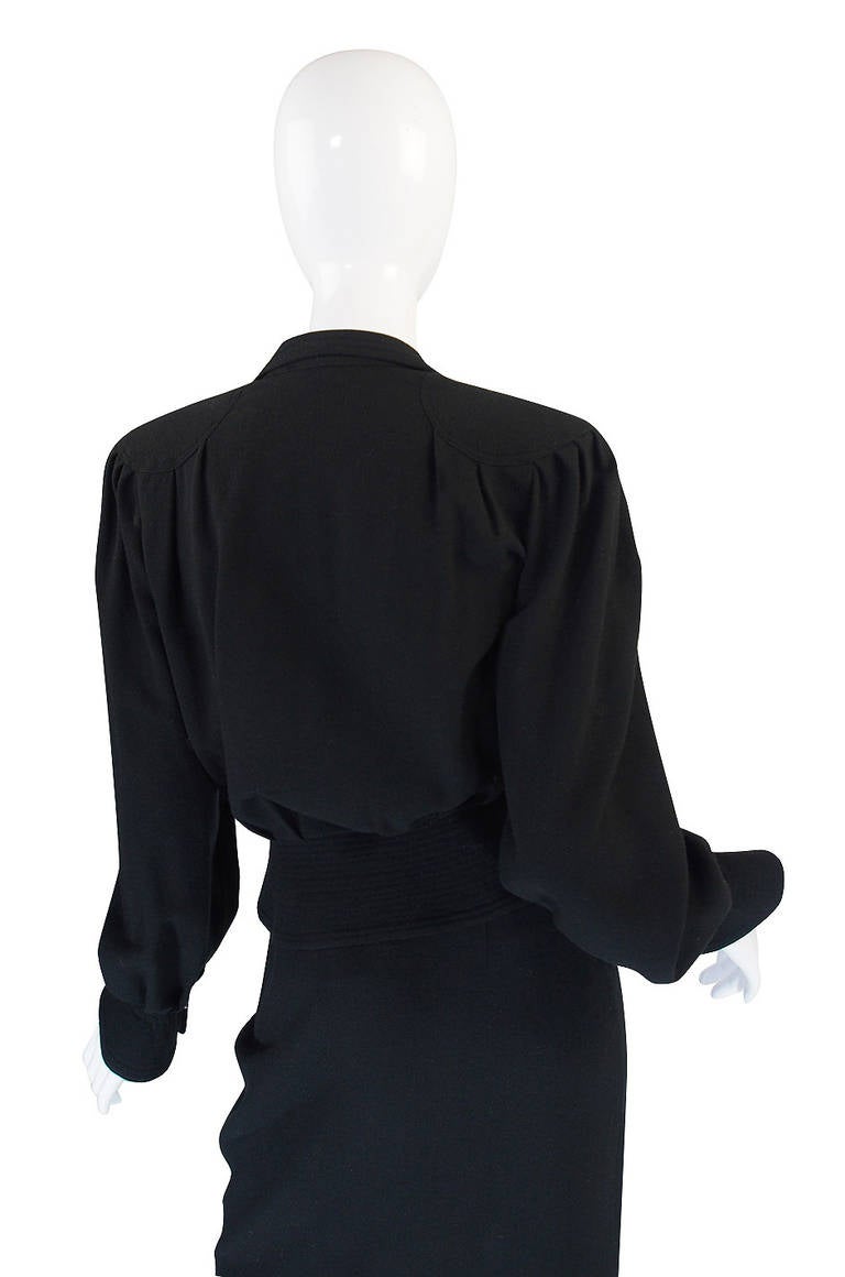 Women's 1970s Black Crepe Jean Muir Peplum Suit For Sale