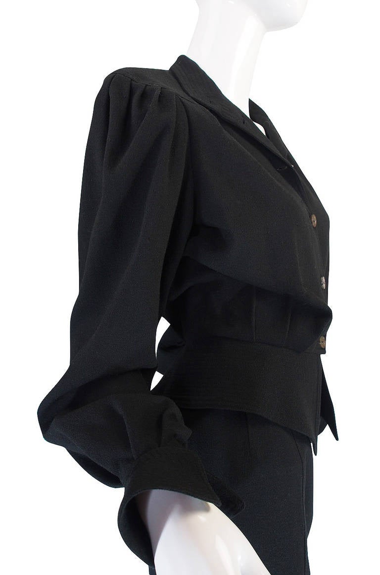 1970s Black Crepe Jean Muir Peplum Suit For Sale 2