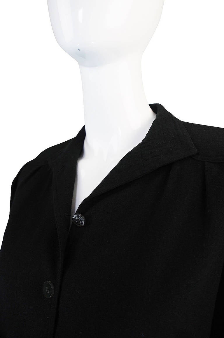 1970s Black Crepe Jean Muir Peplum Suit For Sale 3