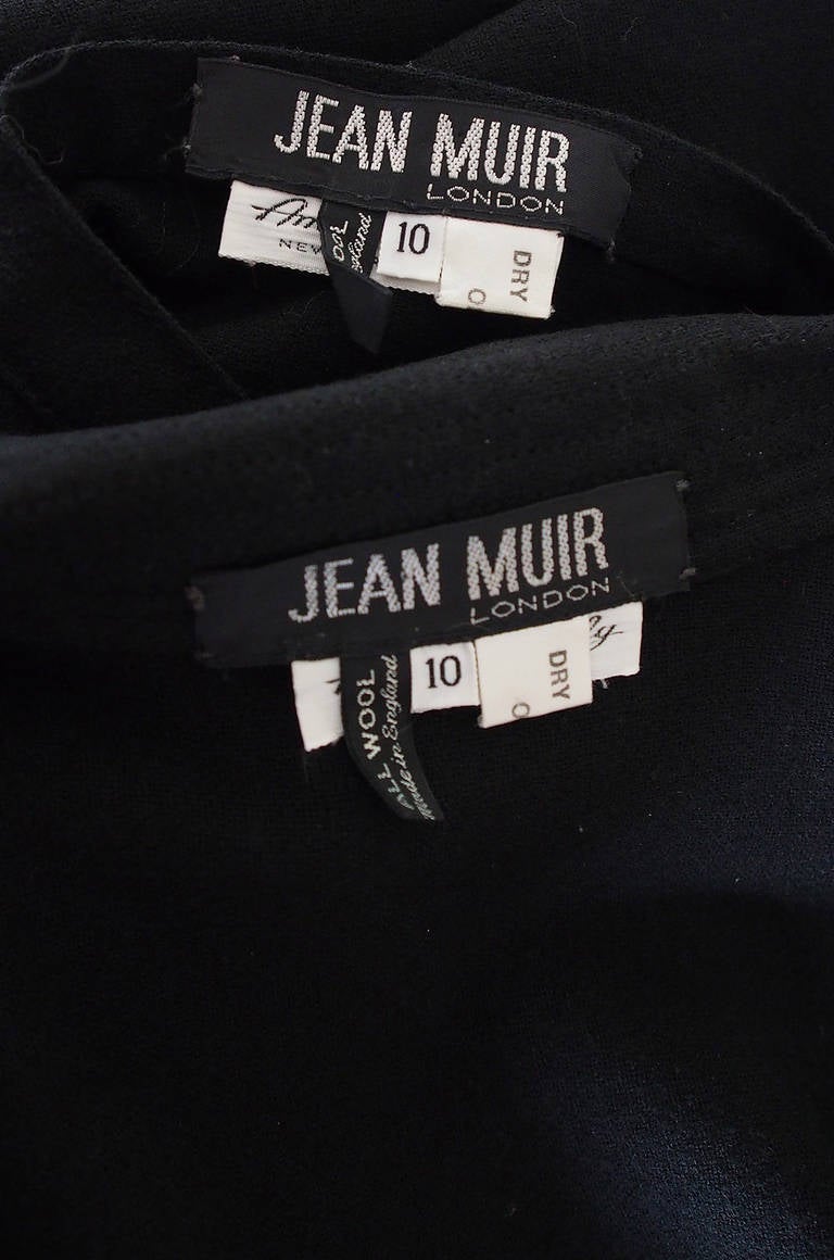 1970s Black Crepe Jean Muir Peplum Suit For Sale 4