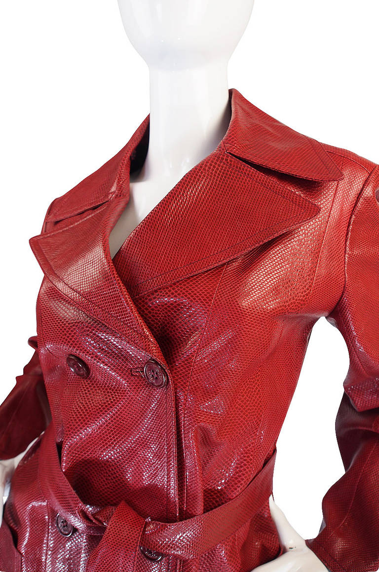 Rare 1970s Red Snakeskin & Fox Gucci Trench Coat 2