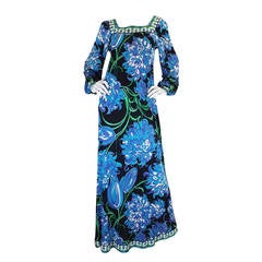Vintage 1970s Blue Print Silk Jersey Pucci Caftan Dress
