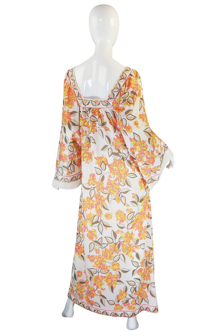 This fabulous Emilio Pucci for Formfit Rogers caftan robe is completely wearable as a dress, or it could be a chic beach cover up. Originally this would have been meant as a lingerie piece but a modern girl could definitely make it a part of her day